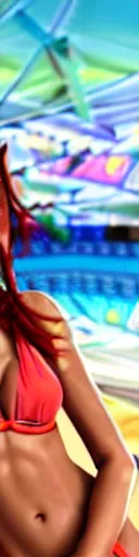 Image similar to highly detailed Red-haired beauty Emma Watson in a bikini , mid-shot ,pixiv , digital Art