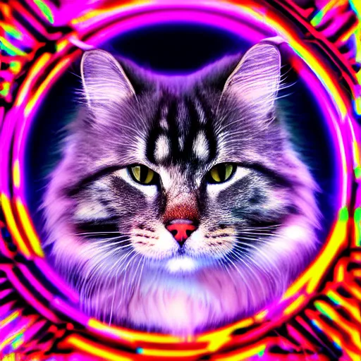 Prompt: russian siberian cat, portrait, vaporwave, synthwave, neon, vector graphics, cinematic, volumetric lighting, f 8 aperture, cinematic eastman 5 3 8 4 film