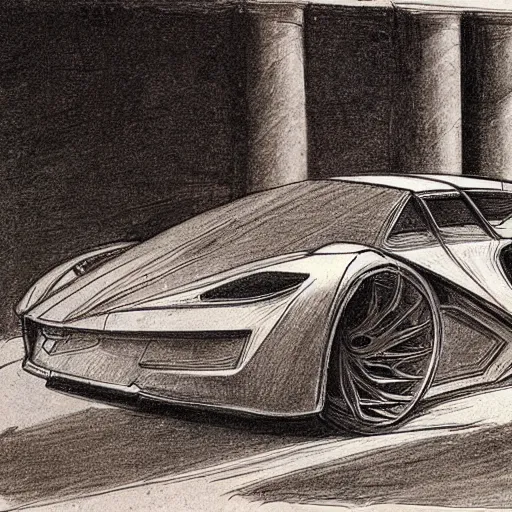 Image similar to a sketch of a supercar by leonardo da vinci