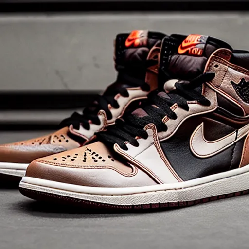 Image similar to a pair of nike air jordan 1 travis scott high og mocha