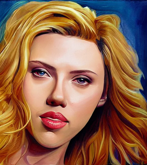 Prompt: painting of Scarlett Johansson by lucien freuid