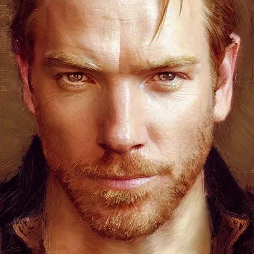 Image similar to portrait of ewan mcgregor, highly detailed painting by gaston bussiere, craig mullins, j. c. leyendecker 8 k