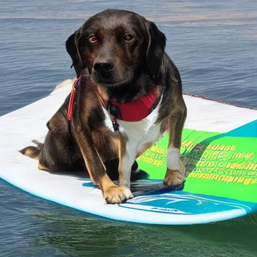 Prompt: dog surfing on spaghetti