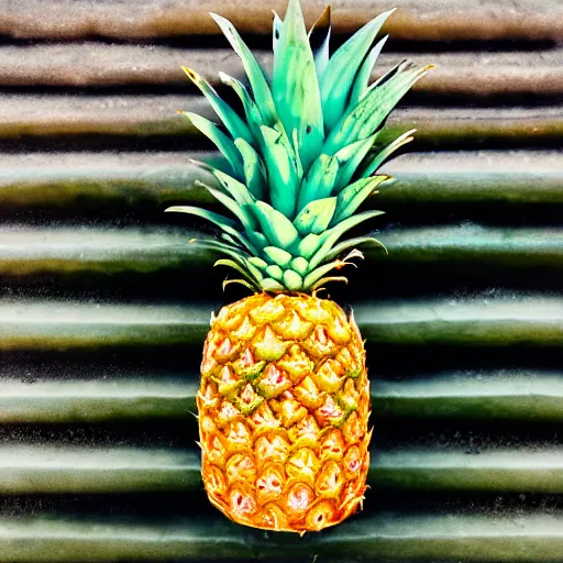 Prompt: A pineapple made of strawberry.