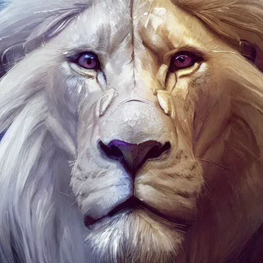 Image similar to a beautfiul award winning commission portrait of an anthro albino lion wearing diamond victorian armour,digital art,art by greg rutkowski,character design by charles bowater,photorealistic,ross tran,hyperdetailed,detailed face,fascinating,2021,western comic style