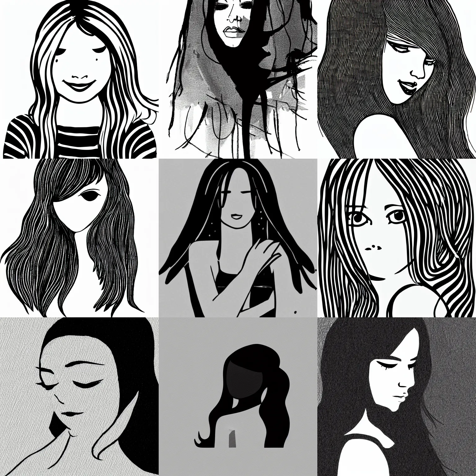 Prompt: beautiful minimalistic oneline drawing of girl. black and white sketch art