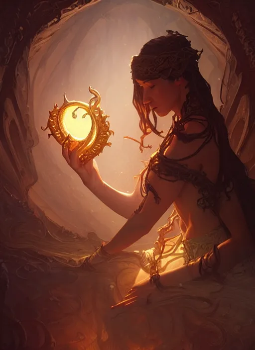 Image similar to lovecraftian atmosphere, deep focus, d & d, fantasy, intricate, elegant, highly detailed, digital painting, artstation, concept art, matte, sharp focus, illustration, hearthstone, art by artgerm and greg rutkowski and alphonse mucha