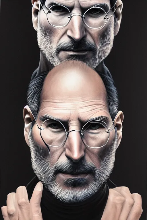 Prompt: ultra realistic illustration, steve jobs, apple, sci - fi, fantasy, intricate, highly detailed, digital painting, artstation, concept art, smooth, sharp focus, illustration, art by artgerm and drew struzan