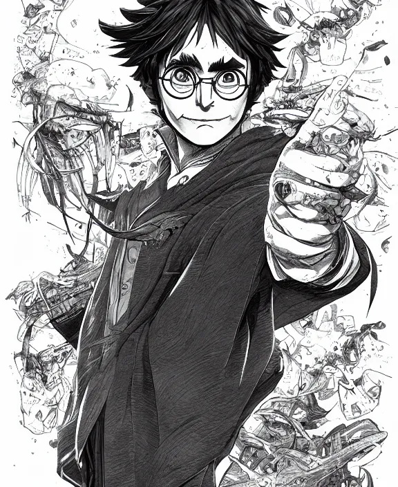 Premium AI Image  Dark Anime Harry Potter character manga illustration