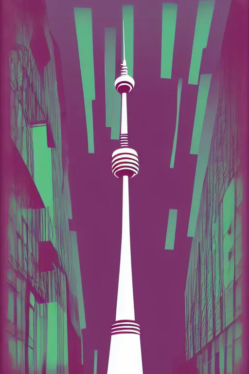 Image similar to minimalist boho style art of colorful berlin television tower, illustration, vector art