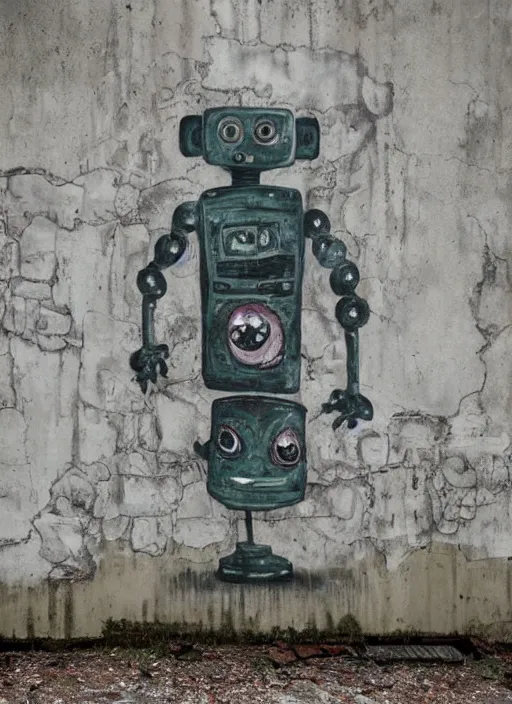 Prompt: abandoned robot, phlegm