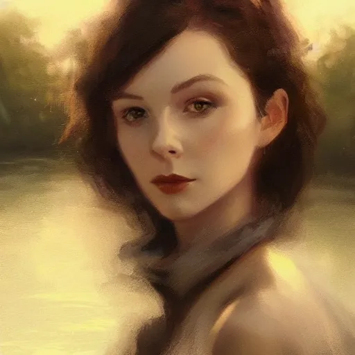 Image similar to a closeup portrait of a young vivian leigh, dramatic light, lake background, painted by stanley lau, painted by greg rutkowski, painted by stanley artgerm, digital art, trending on artstation