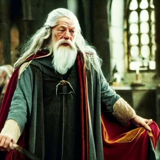 Image similar to still of gandalf as a gryffindor student in harry potter