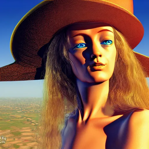 Image similar to a woman in the sky by jean giraud and milo manara, 3 d render, octane render