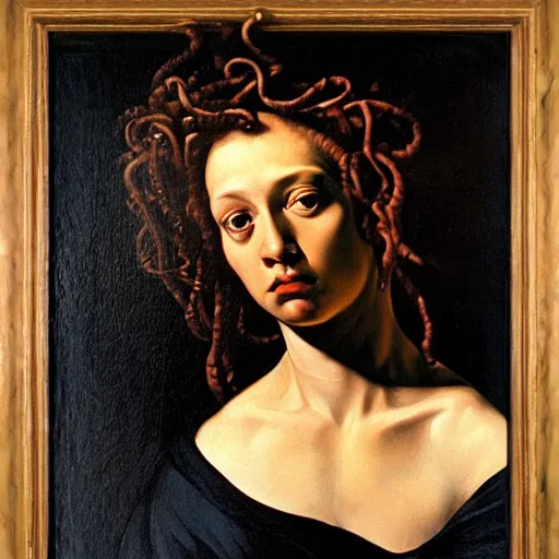 Image similar to Caravaggio-style portrait of Medusa