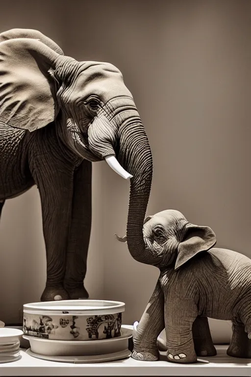 Prompt: photography of an elephant in a porcelain shop, cgsociety,