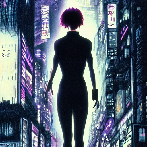 Prompt: Motoko Kusanagi in Blade Runner, highly detailed, sharp focus, illustration