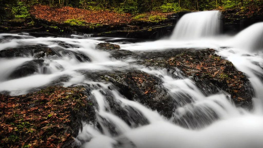 Prompt: long exposure photo of a waterfall