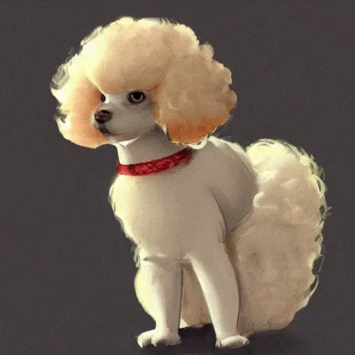 Prompt: Concept art of cute poodle sitting inside a tea cup