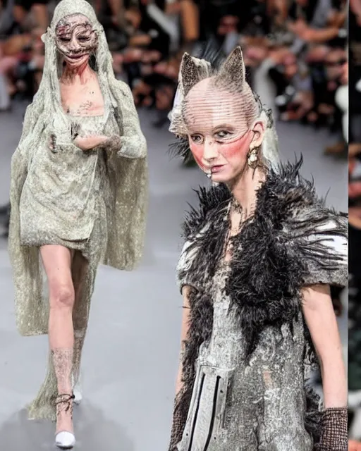 Image similar to a tiny dirty rat is the protagonist of the latest haute - couture milan fashion show