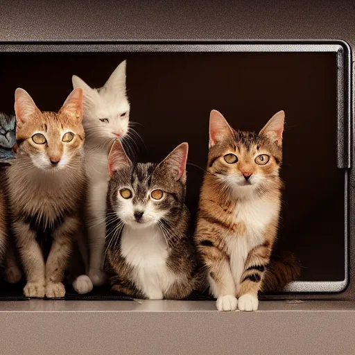 Image similar to photo of a group of stray cats watching television in a dark alley, studio lighting moonlit