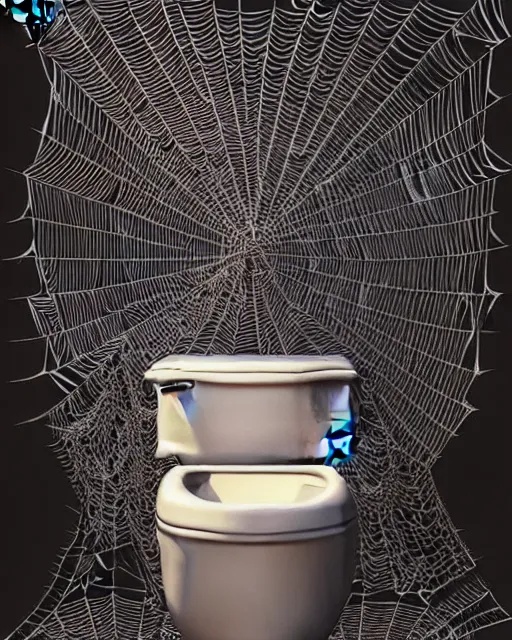 Image similar to A toilet in the shape of a spider, highly detailed, intricate spider web patterns, sharp focus, art by Artgerm and Greg Rutkowski and WLOP