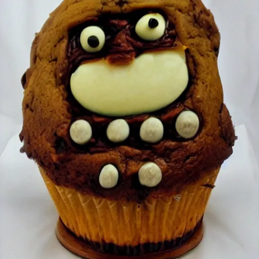 Image similar to muffin man in the style of hr giger