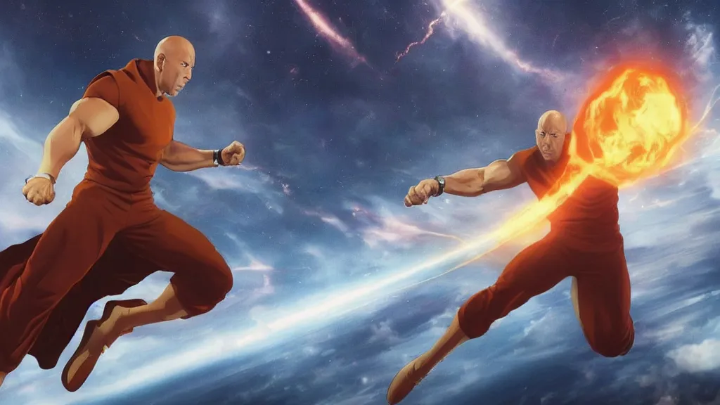 Prompt: vin diesel as saitama!!! throwing!!! a car!!!!!!!!!! into space, ultra realistic, lens flare, atmosphere, glow, detailed, intricate, full of colour, cinematic lighting, trending on artstation, 4 k, hyperrealistic, focused, extreme details, unreal engine 5, cinematic, masterpiece