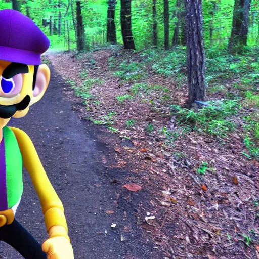 Prompt: Waluigi found footage trail cam