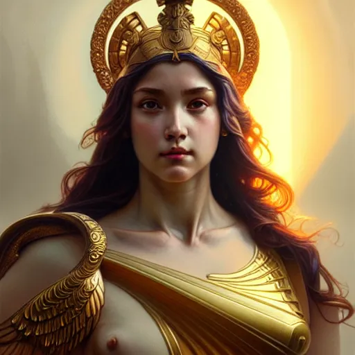 Prompt: ultra realistic illustration, a statue of a glorious goddess athena, intricate, elegant, highly detailed, digital painting, artstation, concept art, smooth, sharp focus, illustration, art by artgerm and greg rutkowski and alphonse mucha