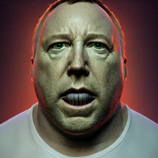 Prompt: hyperrealistic mixed media image of info wars alex jones ( bullfrog ) ( ( head ) ), stunning 3 d render inspired art by xiang duan and thomas eakes and greg rutkowski, perfect facial symmetry, hyper realistic texture, highly detailed realistic attributes and atmosphere, dim volumetric cinematic lighting, 8 k octane render, post - processing, masterpiece,