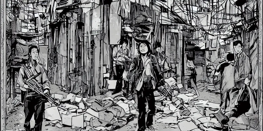 Prompt: alleyway communist vietnam in of graphic novel