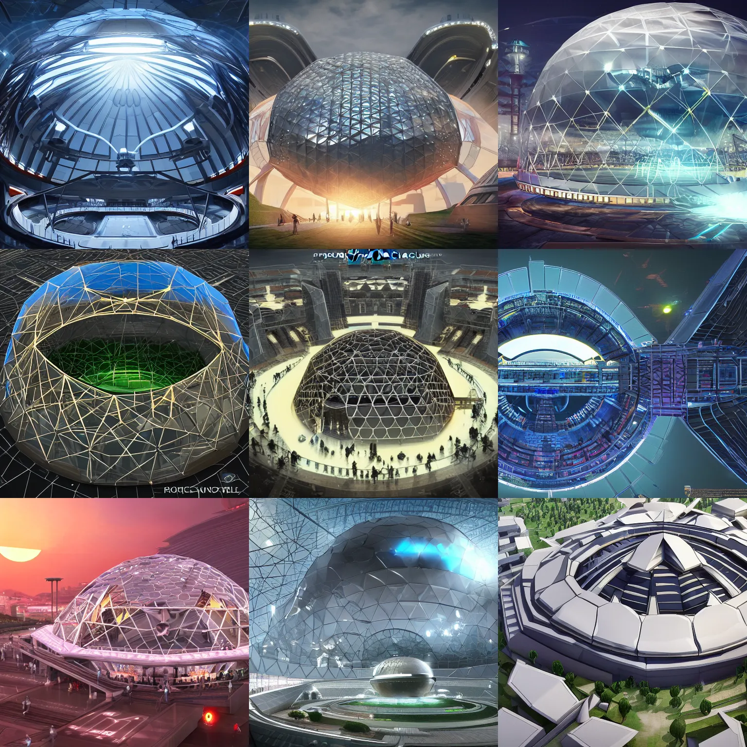 Prompt: a futuristic pvp stadium for gladatior combat with a forcefield dome, hexagonal shaped, elegant architecture, modern, epic light, elegant, artstation, intricate, highly detailed, ultra realist, hd