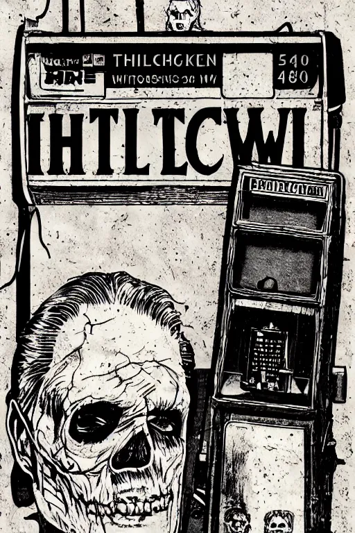 Prompt: 1 9 8 0's tom atkins halloween iii season of the witch, detailed, comic book texture, phonebooth, 4 k symmetrical portrait, ashley wood, mike mignola, trending on artstation, norman saunders