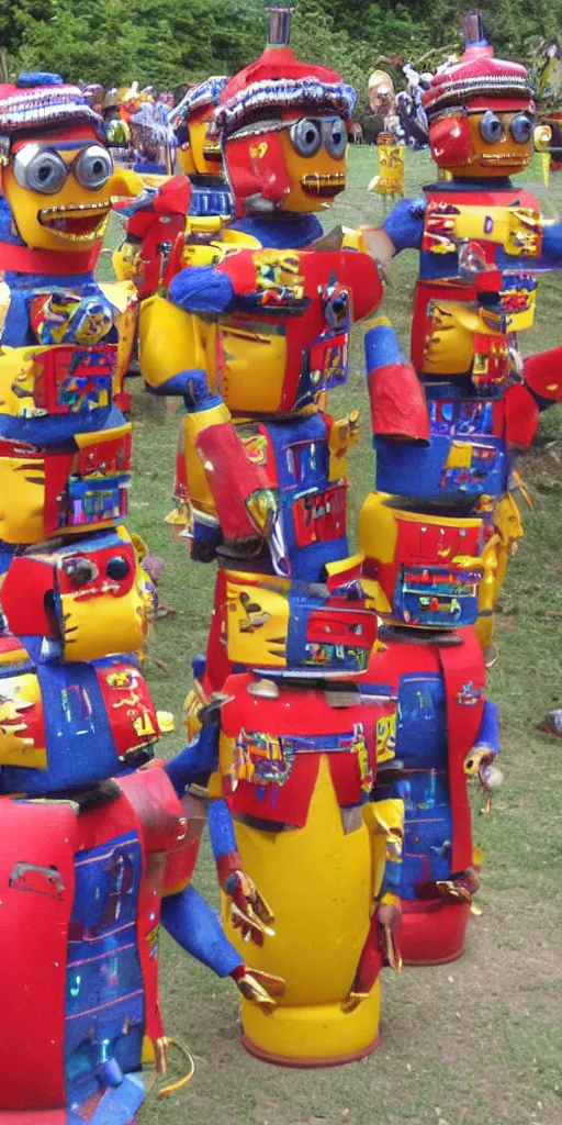 Image similar to extremely happy dancing inca robots