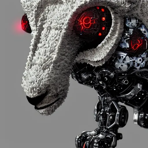 Image similar to robot ram sheep, intricate, sinister, futuristic, ultra realistic, hyper detailed, cinematic, digital art, artstation, trending,