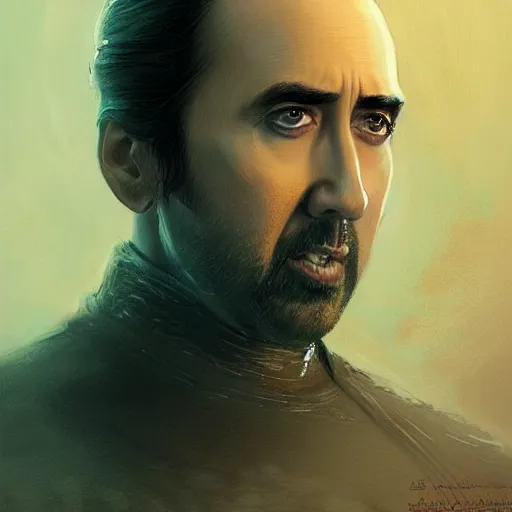 Image similar to darth nicolas cage, freida pinto, art by artgerm and greg rutkowski and magali villeneuve, portrait, highly detailed, headshot, intricate, elegant, digital painting, trending on artstation, concept art, sharp focus, illustration