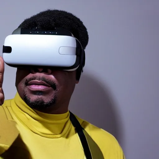 Prompt: geordi la forge wearing a vr headset star trek