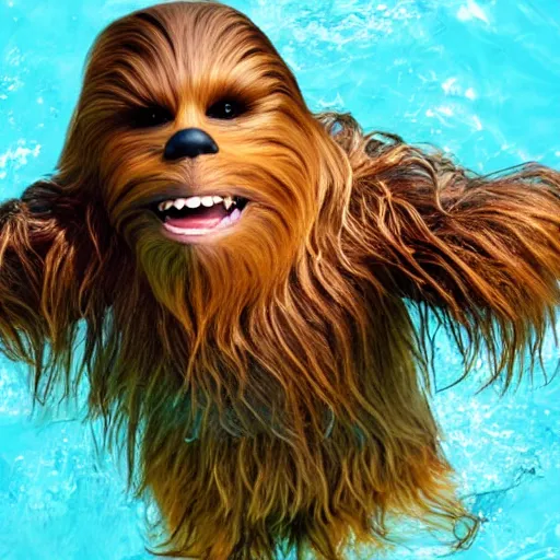 Image similar to Chewbacca swimming in brown water