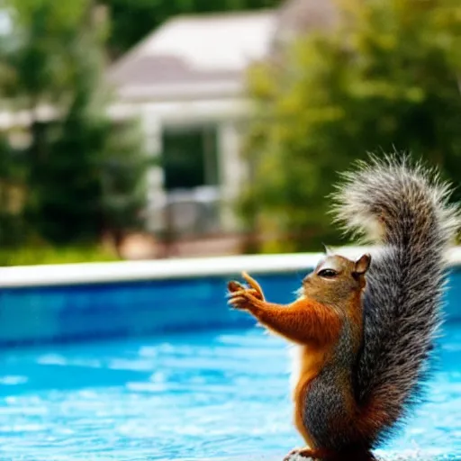 Image similar to A squirrel on fire in a swimming pool