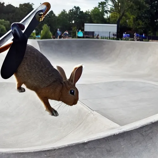 Image similar to a rabbit jumping with a scooter on a skatepark