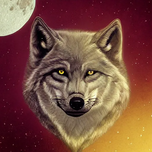 Image similar to the wolf howls on the moon to the earth, digital art