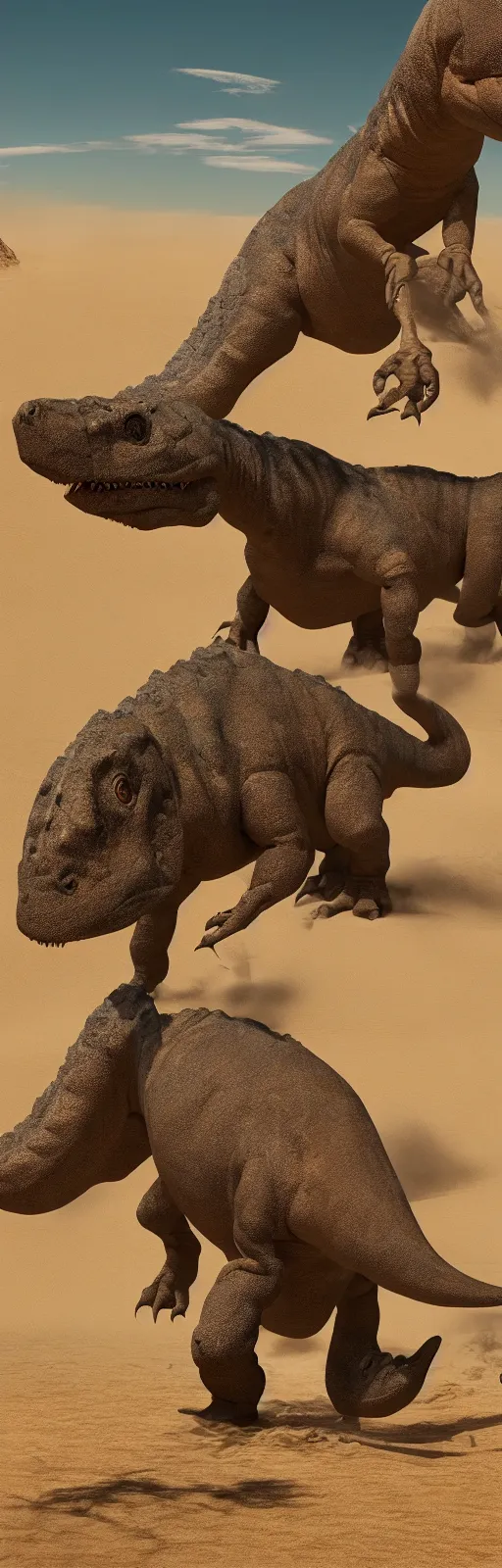 Prompt: big dinosaur vacuuming sand in a desert, 4k,