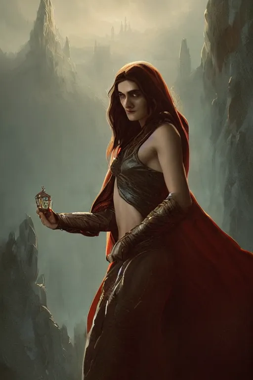 Image similar to portrait, Katie Mcgrath as a sorceress, dramatic lighting, cinematic, establishing shot, high detail, photo realistic, cinematic lighting, post processed, concept art, artstation, matte painting, style by eddie mendoza, raphael lacoste, alex ross