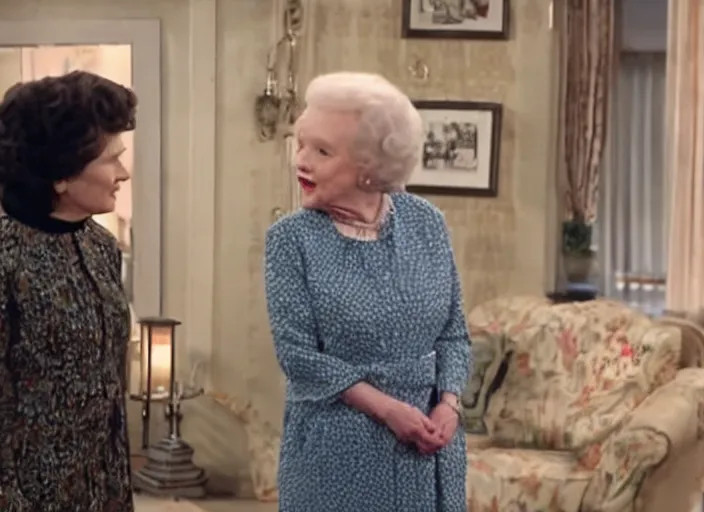 Prompt: a screenshot of jon snow speaking to betty white in an episode of the golden girls