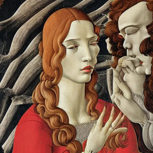 Image similar to fractures of mind, by Sandro Botticelli, mixed media