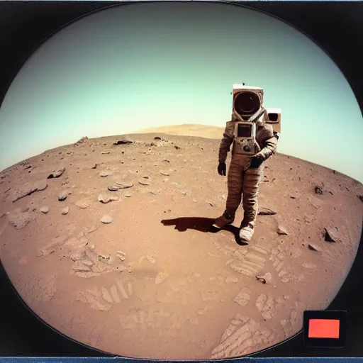 Image similar to selfie taken on mars before alien attack, polaroid, dust and scratches, sharp