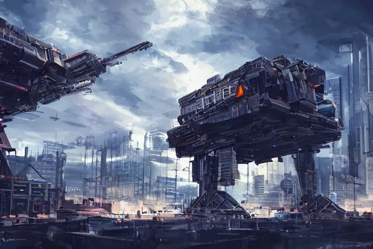 Prompt: very complex huge railgun being constructed at the middle of the city, digital painting, mixed media, trending on artstation and deviantart, epic composition, highly detailed, 8 k