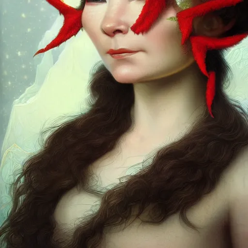 Image similar to portrait of bjork as dmt elf, 8 k highly detailed, sharp focus, illustration, art by artgerm, mucha, bouguereau