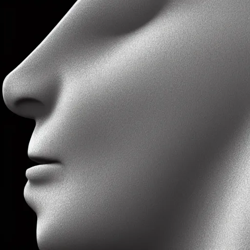 Prompt: electron microscopy image of a face in profile